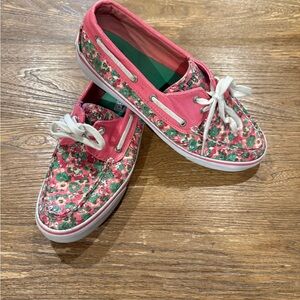 Sperry Floral Pink and Green Sequin Shoes
